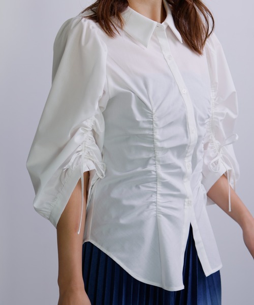 ブラウス シャツ ドロストシャーリングシャツ レディース LADYMADE ブラウス シャツ ドロストシャーリングシャツ