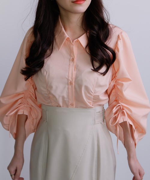 ブラウス シャツ ドロストシャーリングシャツ レディース LADYMADE ブラウス シャツ ドロストシャーリングシャツ