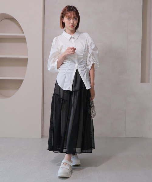 ブラウス シャツ ドロストシャーリングシャツ レディース LADYMADE ブラウス シャツ ドロストシャーリングシャツ
