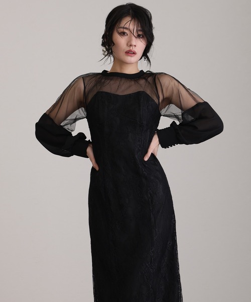 atlo（アトロ） ドレス ハートカット パーティードレス お呼ばれ袖あり