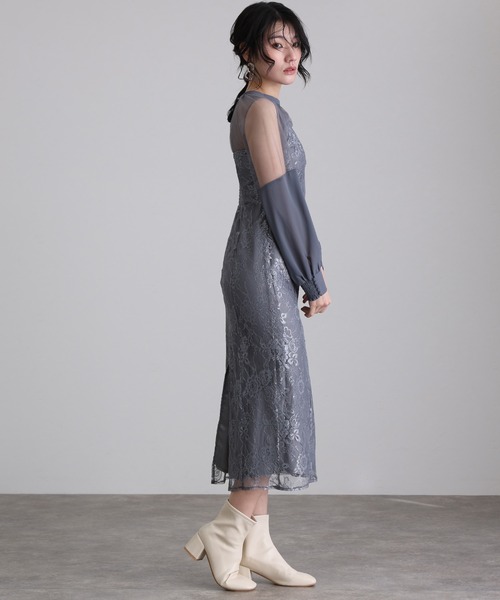 atlo（アトロ） ドレス ハートカット パーティードレス お呼ばれ袖あり