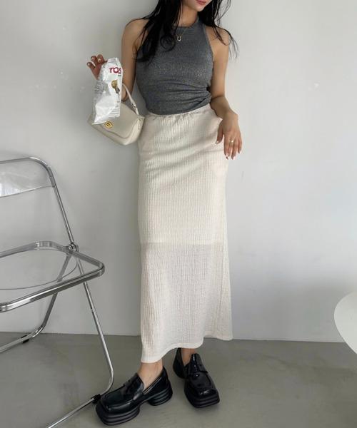 Ada. タンクトップ ノースリーブ カップ付き ラメ テレコ