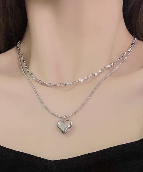 ネックレス シルバーハートWチェーンネックレス レディース : ZOZOTOWN