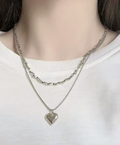 ネックレス シルバーハートWチェーンネックレス レディース : ZOZOTOWN