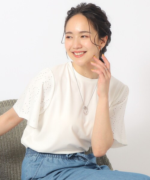 tシャツ 「洗える」レース Tシャツ レディース SHOO・LA・RUE tシャツ 「洗える」お袖レースTシャツ レディース