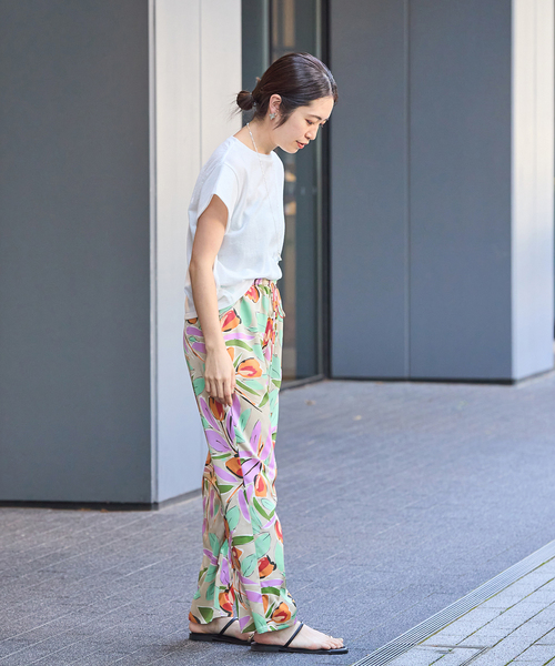 パンツ サテンPVプリントイージーパンツ レディース : 84494143  