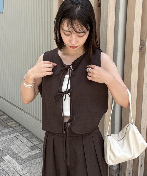 feepur ベスト ジレ 「セットアップ可」サマーツイードリボン