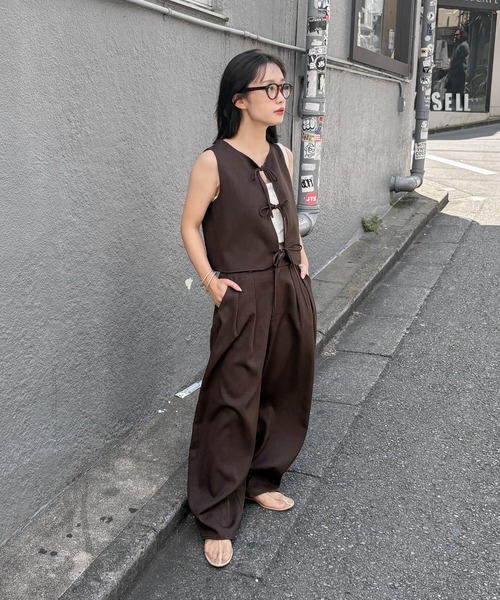 feepur ベスト ジレ 「セットアップ可」サマーツイードリボン