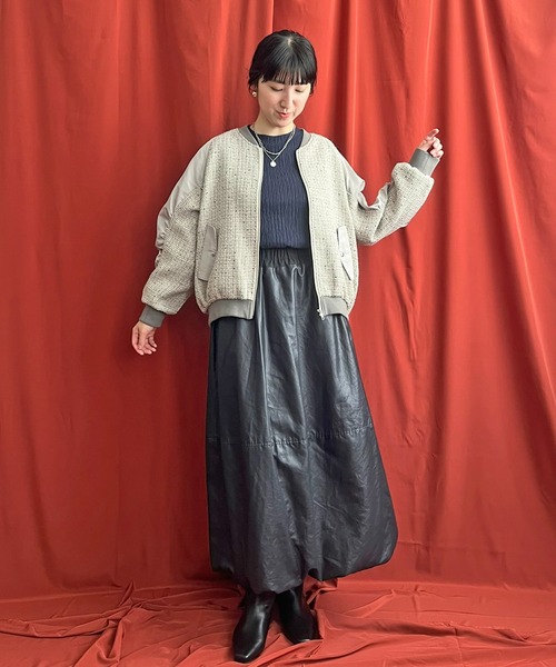 LHELBIE（レルビエ） ブルゾン アウター MA-1スリーブツイードブルゾン