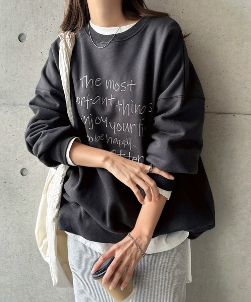 andme（アンドミー） トレーナー スウェット 裏起毛ロゴエンブロイ