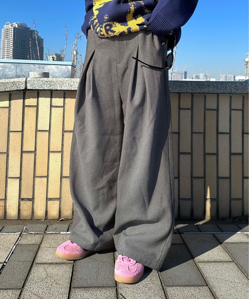 ArgueCulture洗練タック刺繍スラックス ルーズパンツ Argue Culture(アーギューカルチャー) スラックス(メンズ