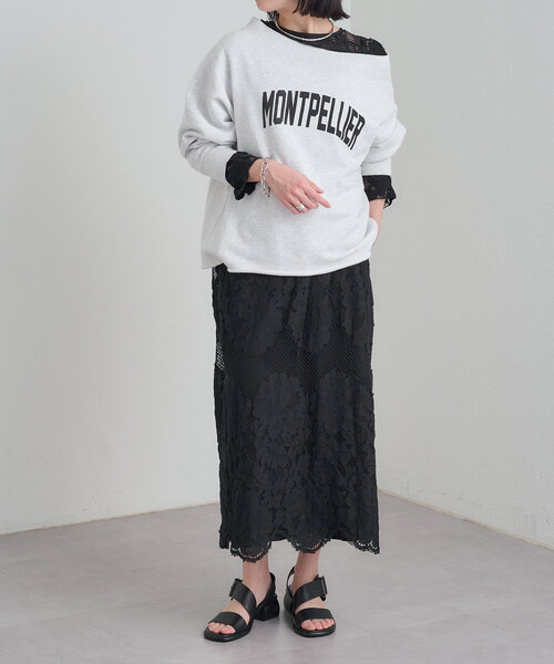 Omekashi オフショルスウェット　黒 Omekashi tシャツ 別注ロゴオフショルスウェット レディース