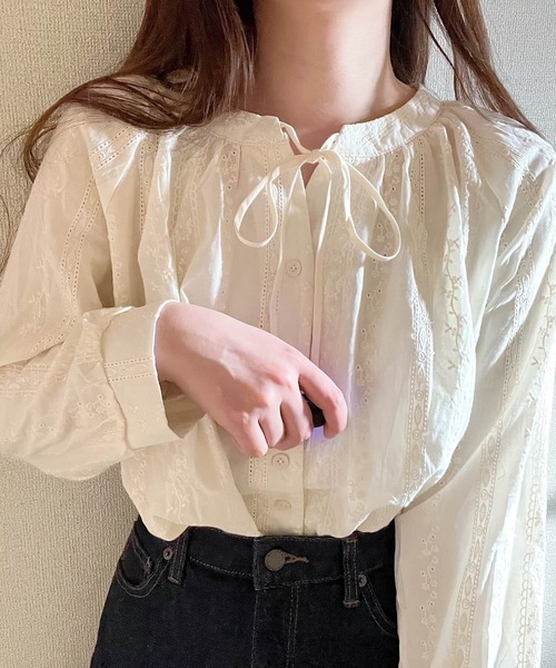 ブラウス シャツ フラワー刺繍ブラウス レディース : ZOZOTOWN