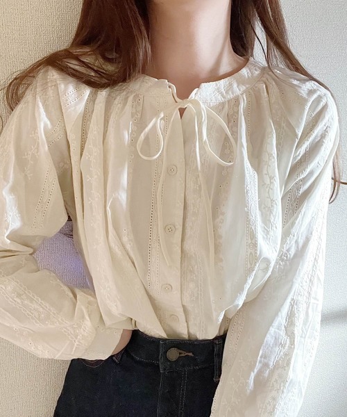 flower - ◎ flower 刺繍 ブラウス セール】フラワープリント刺繍ブラウス（シャツ/ブラウス