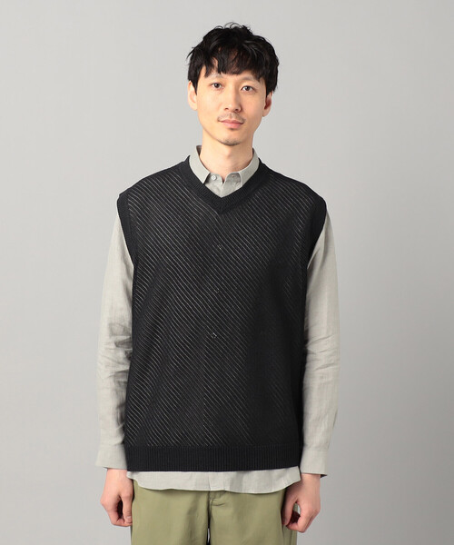 COMME CA MEN セーター ニット ペーパーヤーン透かし編み ベスト