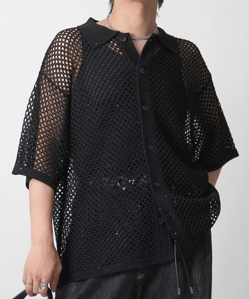 本革メッシュシャツ Confirm シャツ 25SS スパンコール メッシュシャツ ユニセックス