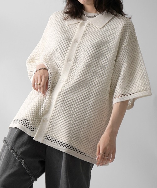 本革メッシュシャツ Confirm シャツ 25SS スパンコール メッシュシャツ ユニセックス
