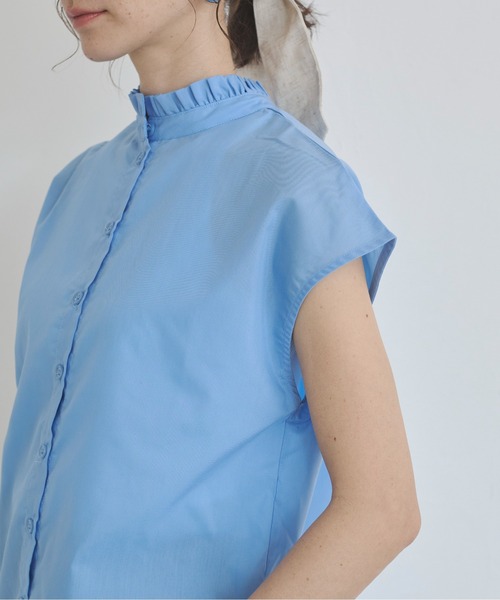 ANGIE ブラウス シャツ 2WAY フリル スタンドカラーノースリーブ