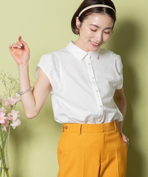 ポロシャツ ポロ バロックパール キャップスリーブ シャツブラウス レディース anni plus ポロシャツ ポロ バロックパール キャップスリーブ