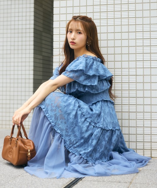 ワンピース 半袖 オフショルダー 2WAY Aライン ハイウェスト rienda ワンピース 「AKB48 平田侑希さん着用」ツーウェイ
