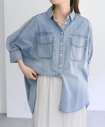 PUAL CE CIN 綿麻デニムハーフスリーブブラウス PUAL CE CIN（ピュアルセシン）の「綿麻デニムハーフスリーブ