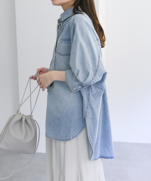 ブラウス シャツ 「25th」綿麻デニムハーフスリーブブラウス レディース pual ce cin ブラウス シャツ 「25th」綿麻デニムハーフスリーブ