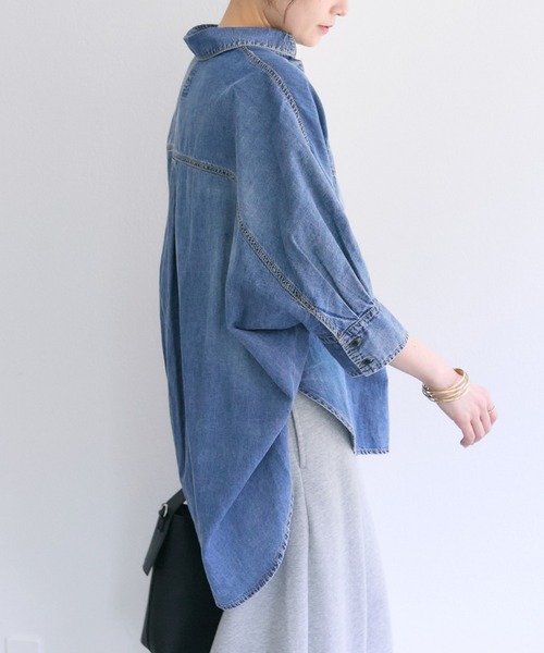 ブラウス シャツ 「25th」綿麻デニムハーフスリーブブラウス レディース pual ce cin ブラウス シャツ 「25th」綿麻デニムハーフスリーブ