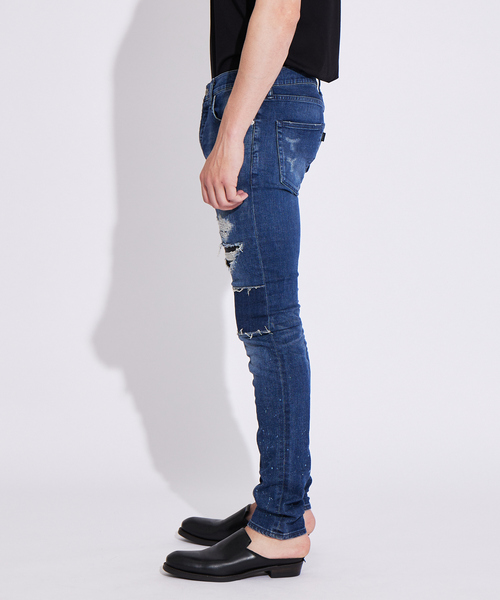 5351 POUR LES HOMMES ダメージ加工デニムスキニーパンツ　46 5351 POUR LES HOMMES 「5351 HOMMES」 加工スキニーデニム