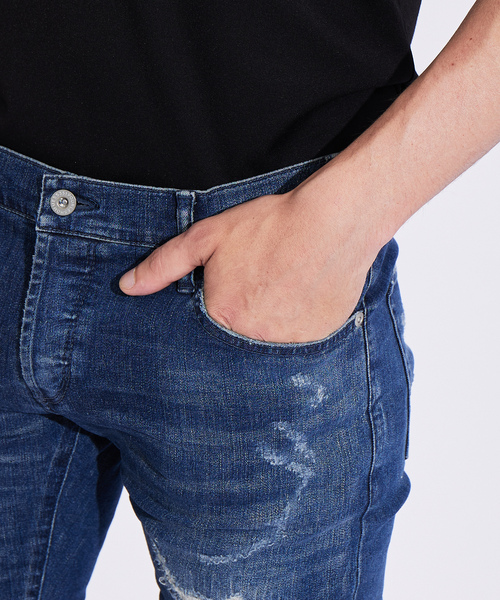 5351 POUR LES HOMMES ダメージ加工デニムスキニーパンツ　46 5351 POUR LES HOMMES 「5351 HOMMES」 加工スキニーデニム