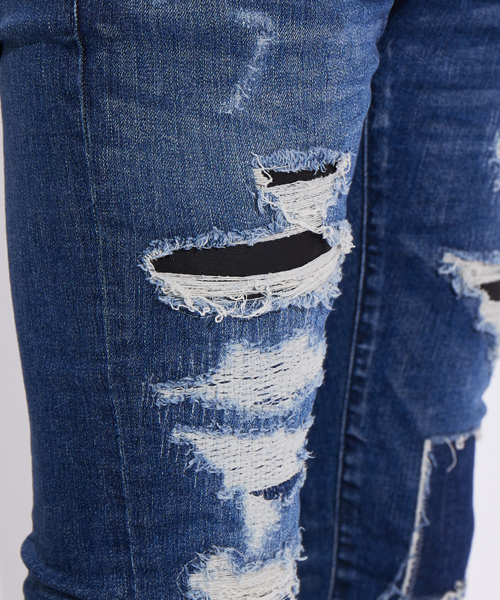 5351 POUR LES HOMMES ダメージ加工デニムスキニーパンツ　46 5351 POUR LES HOMMES 「5351 HOMMES」 加工スキニーデニム