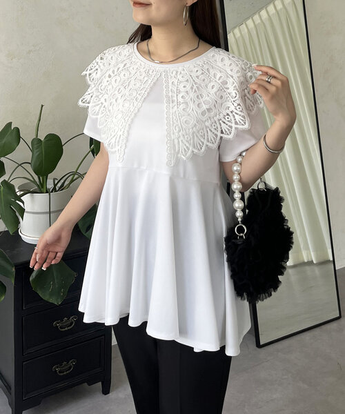 prose verse tシャツ レース襟ペプラムTシャツ レディース