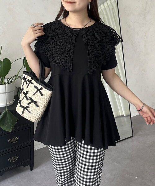 tシャツ 後あきテールヘムペプラムカットソーブラウス レディース Mila Owen tシャツ 後あきテールヘムペプラムカットソーブラウス
