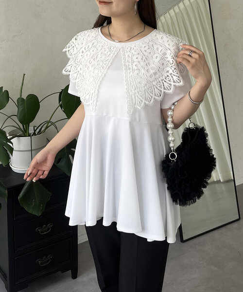 tシャツ ブラッシュドレースペプラムトップス レディース ブラッシュドレースペプラムトップス(ブラウス・シャツ)｜TOPS