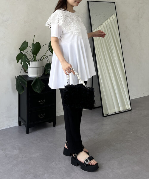 prose verse tシャツ レース襟ペプラムTシャツ レディース