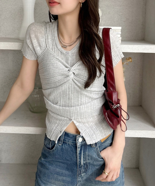 Ada. tシャツ ビスチェ ドッキング フロントボタン サマーニット