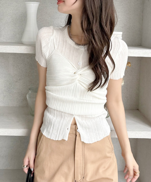 Ada. tシャツ ビスチェ ドッキング フロントボタン サマーニット