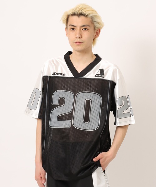 【ダブルタップス】メッシュ ゲームシャツ 半袖Tシャツ フットボール 黒×白 atmos（アトモス） ジャージ atmos Mesh Football Shirt / アトモス