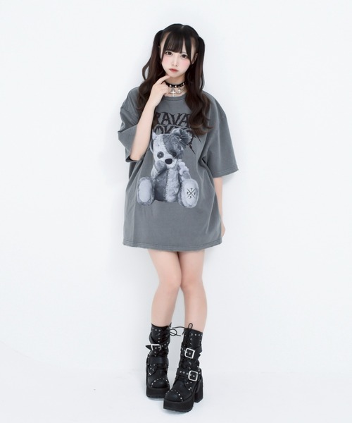 TRAVAS Tokyo ピグメント加工つぎはぎくまプリントTシャツ TRAVAS Tokyo ピグメント加工つぎはぎくまプリントTシャツ