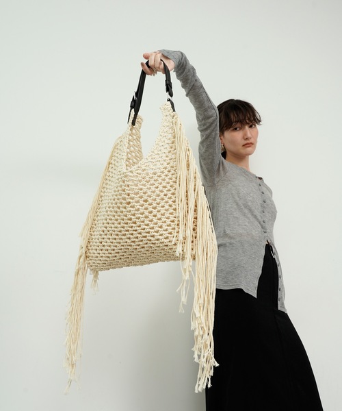 トートバッグ Rope knit fringe tote bag / 縄あみフリンジトート