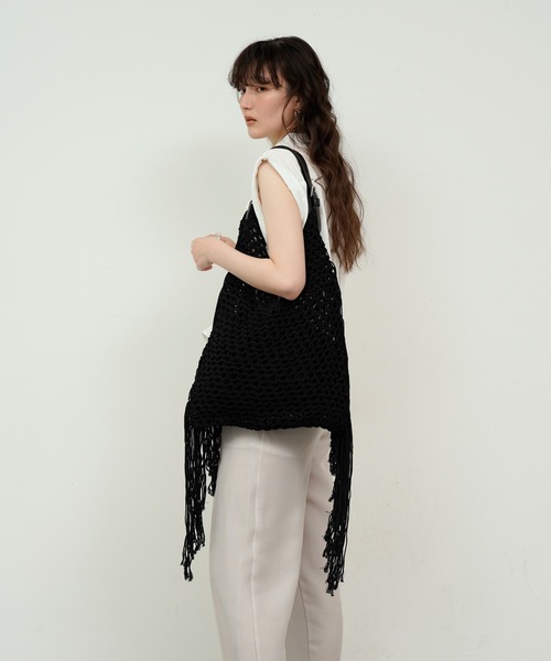 トートバッグ Rope knit fringe tote bag / 縄あみフリンジトート