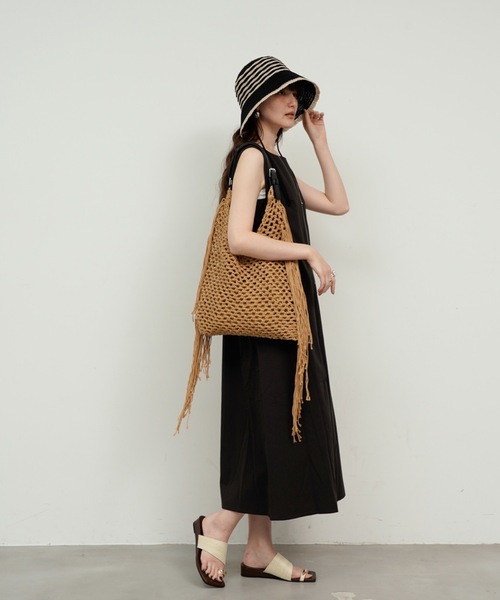トートバッグ Rope knit fringe tote bag / 縄あみフリンジ