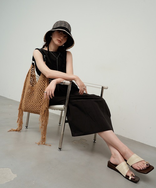 トートバッグ Rope knit fringe tote bag / 縄あみフリンジ