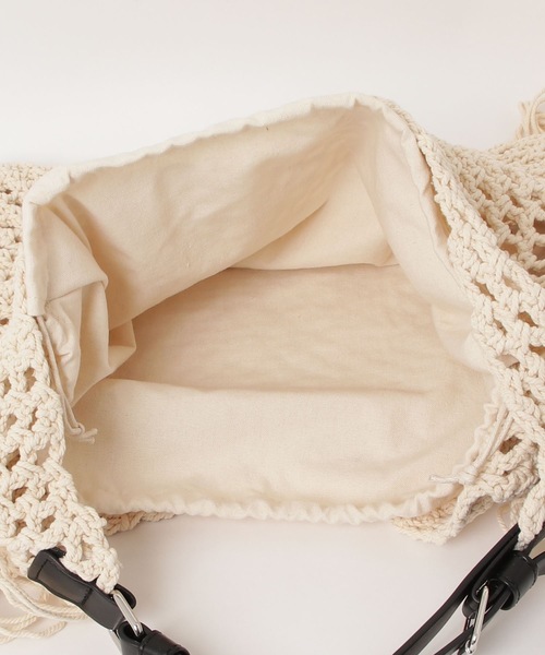 トートバッグ Rope knit fringe tote bag / 縄あみフリンジトート
