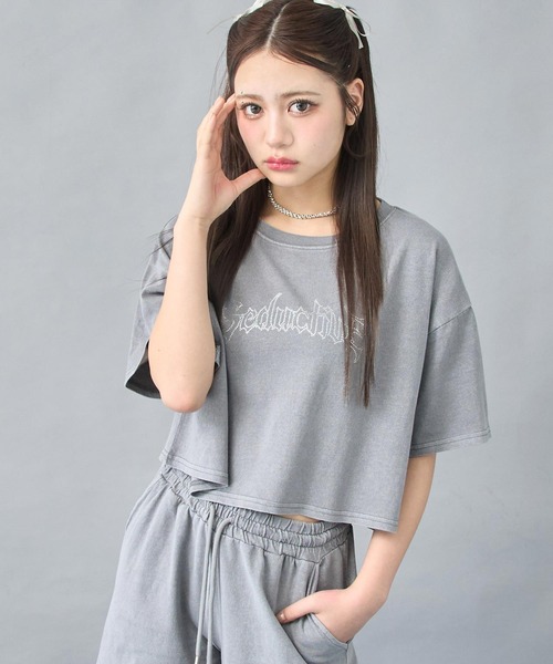 ANAP tシャツ ピグメント ビジューロゴ クロップドTシャツ