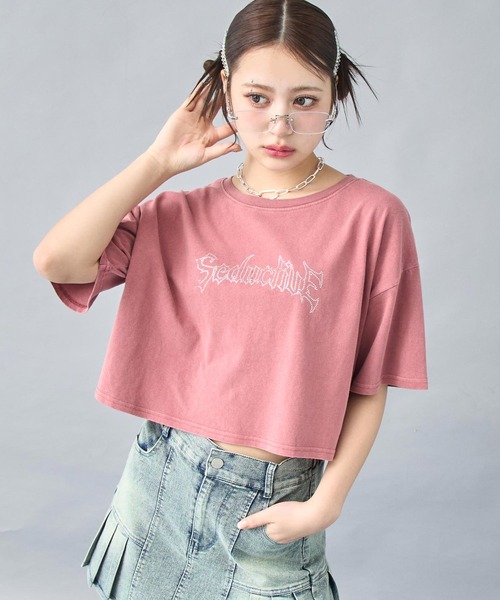 ANAP（アナップ） tシャツ 半袖 ピグメント ビジューロゴ クロップドT