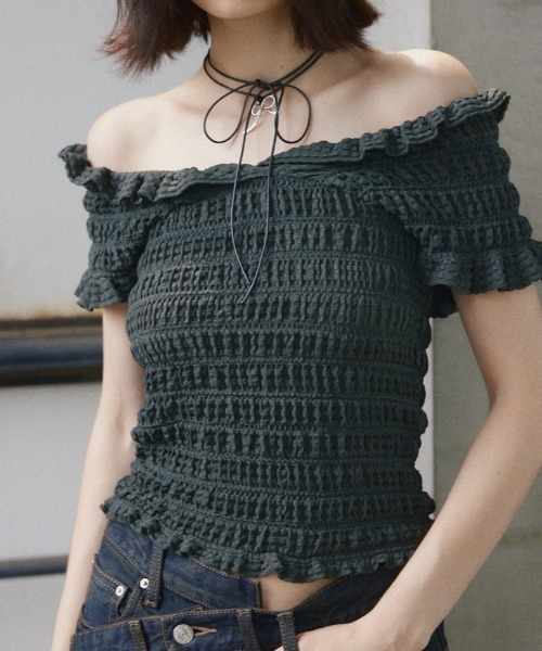 tシャツ 「2WAY」SHEER SHIRRING BUSTIER TOPS シアー シャーリング ビスチェ トップス 夏服 シアートップス 半袖 レ SLY tシャツ 「2WAY」SHEER SHIRRING BUSTIER TOPS シアー