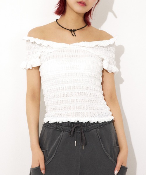 tシャツ 「2WAY」SHEER SHIRRING BUSTIER TOPS シアー シャーリング ビスチェ トップス 夏服 シアートップス 半袖 レ
