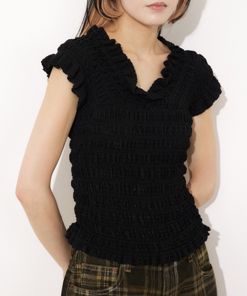 トップス Shirring Knit top SLY tシャツ 「2WAY」SHEER SHIRRING BUSTIER TOPS シアー