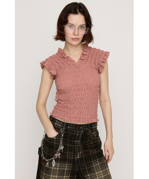 tシャツ 「2WAY」SHEER SHIRRING BUSTIER TOPS シアー シャーリング ビスチェ トップス 夏服 シアートップス 半袖 レ セール】【2WAY】SHEER SHIRRING BUSTIER TOPS シアー