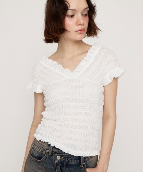 SLY tシャツ 「2WAY」SHEER SHIRRING BUSTIER TOPS シアー